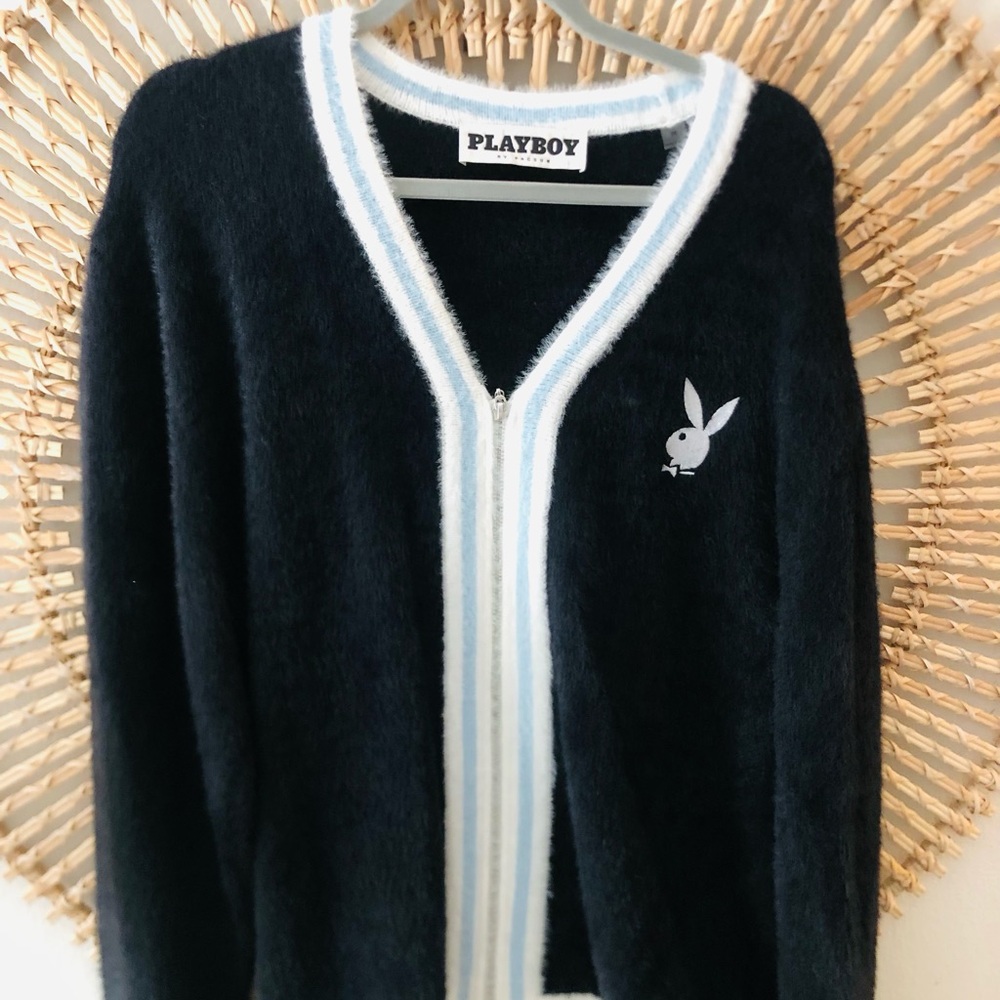 Playboy PacSun cozy  navy blue zip cardigan jacket